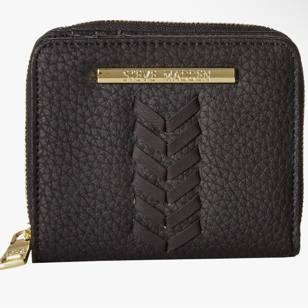 Steve Madden Black French Zip Around
Bifold Wallet with Gold